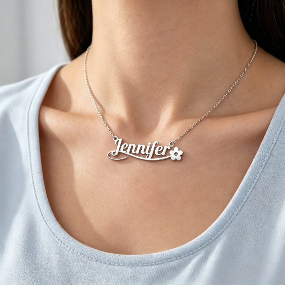 Personalized Floral Design Name Necklace — Custom Gift for Her